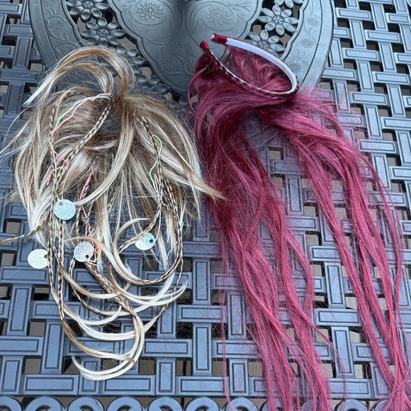Vibrant Burgundy Headband and Blonde Scrunchie With Hair Extensions - Set of 2 - Picture 6 of 8
